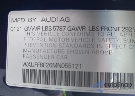 2021 Audi S6 Prestige Tfsi Quattro Tiptronic z USA, uszkodzony, nr VIN WAUFFBF26MN055121